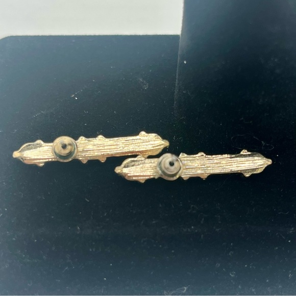 Vintage Rhinestone Bar Earrings – Green & Clear Crystal, Gold Tone - Picture 2 of 7